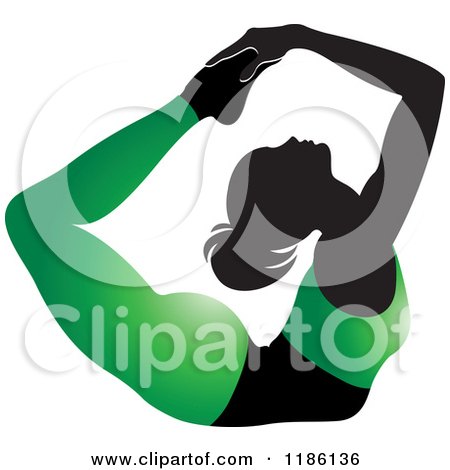 Clipart of a Silhouetted Woman in a Green Outfit, Doing the DHANURASANA Yoga Pose - Royalty Free Vector Illustration by Lal Perera