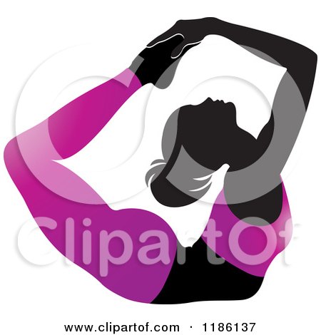 Clipart of a Silhouetted Woman in a Purple Outfit, Doing the DHANURASANA Yoga Pose - Royalty Free Vector Illustration by Lal Perera