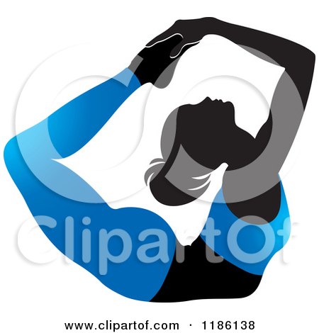 Clipart of a Silhouetted Woman in a Blue Outfit, Doing the DHANURASANA Yoga Pose - Royalty Free Vector Illustration by Lal Perera