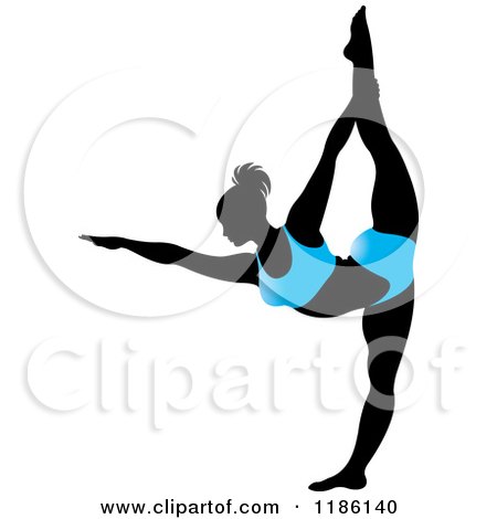 Clipart of a Silhouetted Woman in a Blue Outfit, Doing the NATARAJASANA Yoga Pose - Royalty Free Vector Illustration by Lal Perera