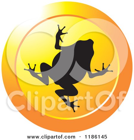Clipart of a Silhouetted Toad on a Round Yellow Icon - Royalty Free Vector Illustration by Lal Perera