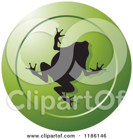 Clipart of a Silhouetted Toad on a Round Green Icon - Royalty Free Vector Illustration by Lal Perera