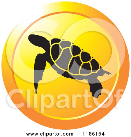 Clipart of a Round Orange Icon with Sea Turtles - Royalty Free Vector Illustration by Lal Perera