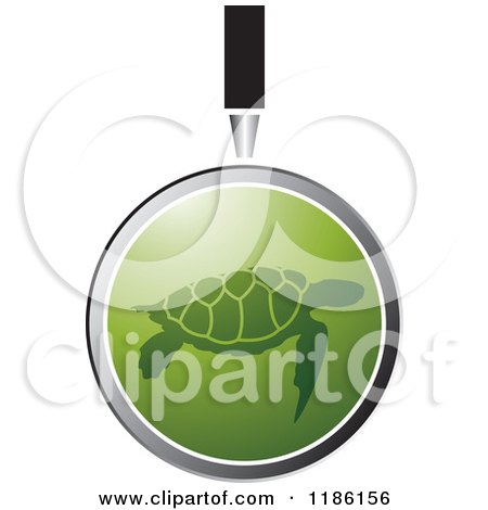 Clipart of a Magnifying Glass over a Green Sea Turtle - Royalty Free Vector Illustration by Lal Perera