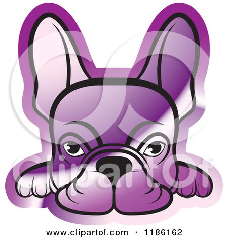 Clipart of a Reflective Purple Frenchie Dog Looking over a Surface - Royalty Free Vector Illustration by Lal Perera