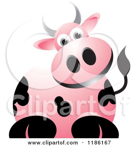 Clipart of a Curious Pink Cow - Royalty Free Vector Illustration by Lal Perera