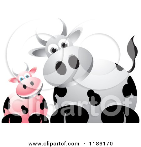 Clipart of Curious Pink and White Cows - Royalty Free Vector Illustration by Lal Perera