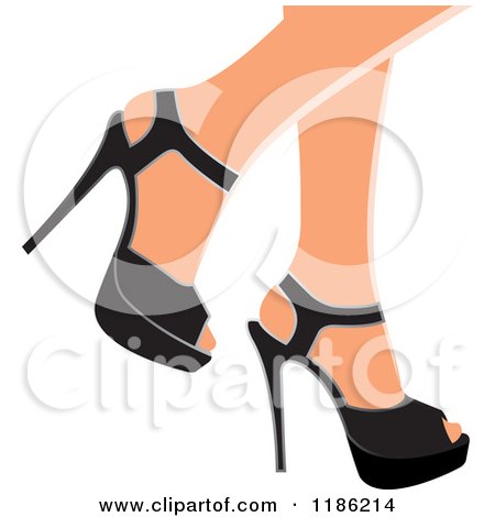 Clipart of a Pair of Womens Legs in Black High Heels - Royalty Free Vector Illustration by Lal Perera
