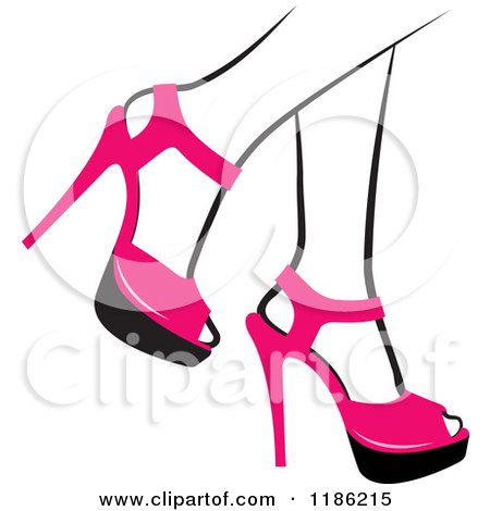Clipart of a Pair of Black and White Womens Legs in Pink High Heels - Royalty Free Vector Illustration by Lal Perera