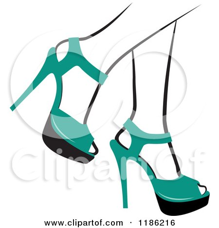 Clipart of a Pair of Black and White Womens Legs in Green High Heels - Royalty Free Vector Illustration by Lal Perera