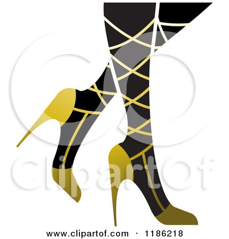Clipart of a Pair of Black Womens Legs in Gold High Heels - Royalty Free Vector Illustration by Lal Perera