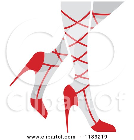 Clipart of a Pair of White Womens Legs in Red High Heels - Royalty Free Vector Illustration by Lal Perera