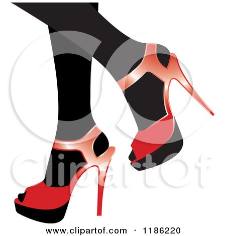 Clipart of a Pair of Black Womens Legs in Red High Heels - Royalty Free Vector Illustration by Lal Perera