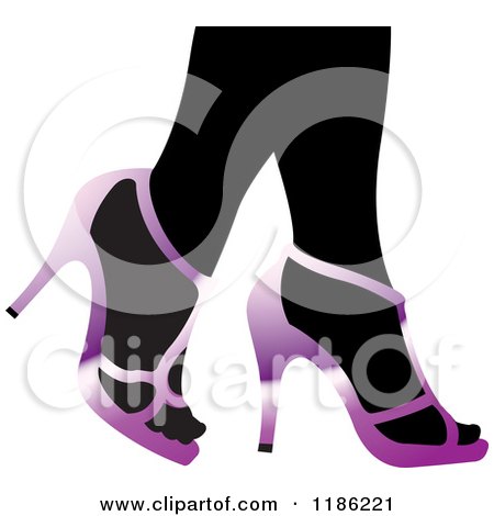 Clipart of a Pair of Black Womens Legs in Purple High Heels - Royalty Free Vector Illustration by Lal Perera