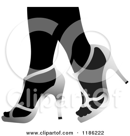 Clipart of a Pair of Black Womens Legs in Silver High Heels - Royalty Free Vector Illustration by Lal Perera