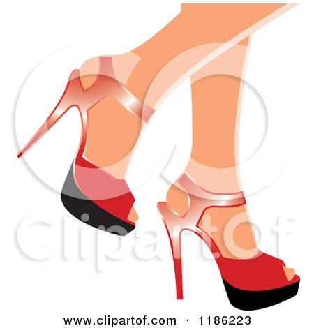 Clipart of a Pair of Womens Legs in Red High Heels - Royalty Free Vector Illustration by Lal Perera