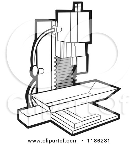 Clipart of a Black and White Milling Machine - Royalty Free Vector Illustration by Lal Perera