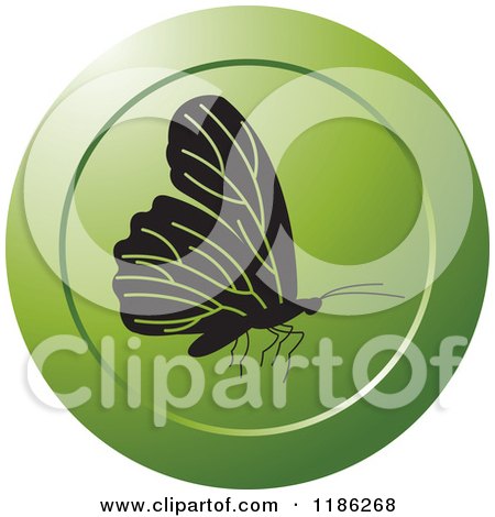 Clipart of a Black Butterfly on a Round Green Icon - Royalty Free Vector Illustration by Lal Perera