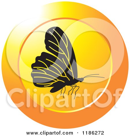 Clipart of a Black Butterfly on a Round Orange Icon - Royalty Free Vector Illustration by Lal Perera