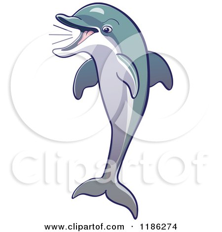 Cartoon of a Jumping and Squeeking Dolphin - Royalty Free Vector Clipart by Zooco