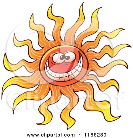 Cartoon of a Grinning Hot Sun - Royalty Free Vector Clipart by Zooco