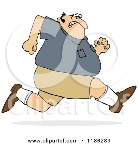 Cartoon of a Chubby Man Sprinting Away from Something - Royalty Free Vector Clipart by djart