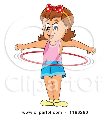 Cartoon of a Happy Girl Playing with a Hula Hoop - Royalty Free Vector Clipart by visekart
