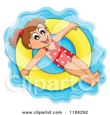 Cartoon of a Happy Girl Floating on an Inner Tube - Royalty Free Vector Clipart by visekart