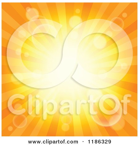 Cartoon of a Background of Orange Sunshine and Flares - Royalty Free Vector Clipart by visekart