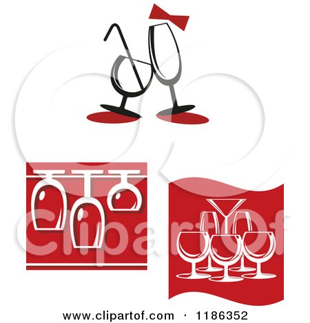 Clipart of Cocktail Wine and Champagne Glasses in Red Black and White - Royalty Free Vector Illustration by Vector Tradition SM