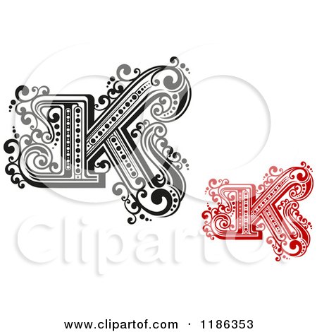 Clipart of a Black and White and Red Vintage Letter N - Royalty Free Vector Illustration by Vector Tradition SM