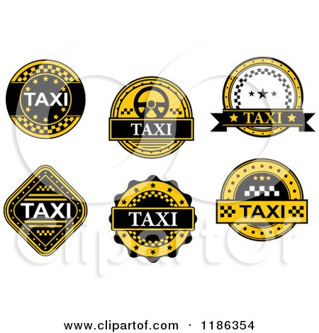 Clipart of a Yellow and Black Taxi Labels 2 - Royalty Free Vector Illustration by Vector Tradition SM