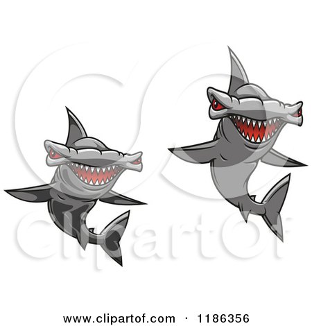 Clipart of Red Eyed Hammerhead Sharks - Royalty Free Vector Illustration by Vector Tradition SM