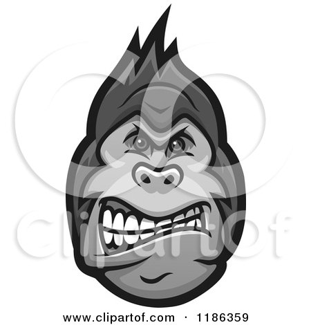 Clipart of a Mad Grayscale Gorilla Face - Royalty Free Vector Illustration by Vector Tradition SM