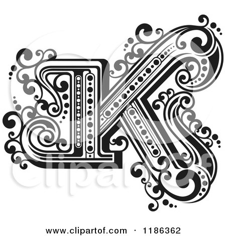 Clipart of a Vintage Letter N in Black and White - Royalty Free Vector Illustration by Vector Tradition SM