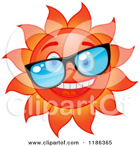 Clipart of a Happy Red Sun Wearing Glasses - Royalty Free Vector Illustration by Vector Tradition SM