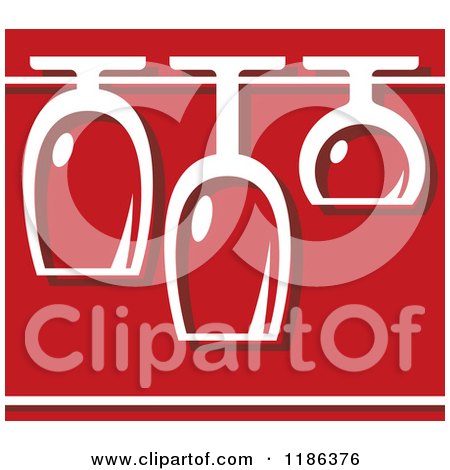 Clipart of Hanging Wine Glasses over Red - Royalty Free Vector Illustration by Vector Tradition SM