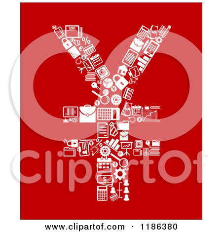 Clipart of a Yen Currency Symbol Formed of White Business Icons, on Red - Royalty Free Vector Illustration by Vector Tradition SM