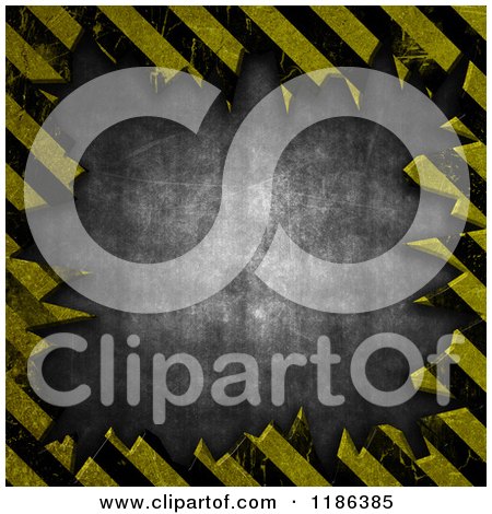 Clipart of a Frame of Grungy Hazard Stripes Around 3d Concrete - Royalty Free CGI Illustration by KJ Pargeter