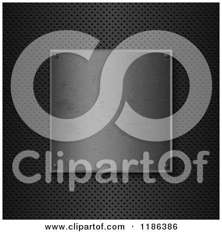 Clipart of a 3d Metal Plaque on Perforated Metal - Royalty Free Vector Illustration by KJ Pargeter