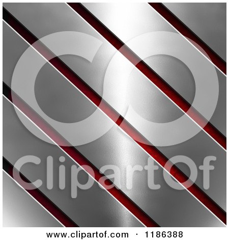 Clipart of 3d Diagonal Metal Strips over Red - Royalty Free CGI Illustration by KJ Pargeter