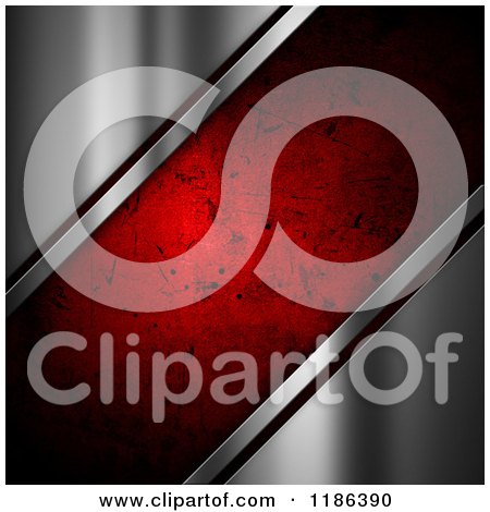 Clipart of 3d Grungy Red Borderd with Diagonal Metal - Royalty Free CGI Illustration by KJ Pargeter