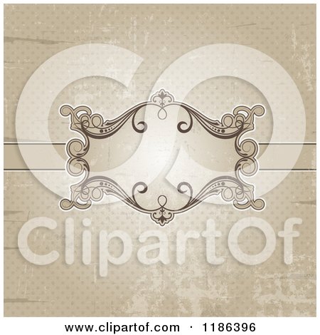 Clipart of a Distressed Sepia Polka Dot Background with an Ornate Frame - Royalty Free Vector Illustration by KJ Pargeter