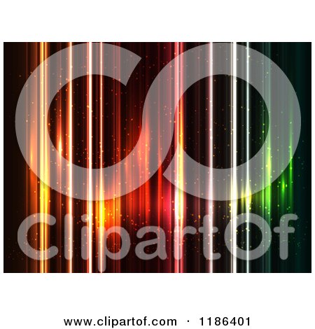 Clipart of a Background of Colorful Sparkly Lights on Black - Royalty Free Vector Illustration by KJ Pargeter