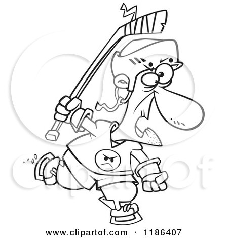 Cartoon of a Black And White Old Hockey Geezer Man - Royalty Free Vector Clipart by toonaday