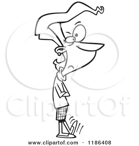 Cartoon of a Black And White Impatient Woman with Folded Arms, Tapping Her Foot - Royalty Free Vector Clipart by toonaday