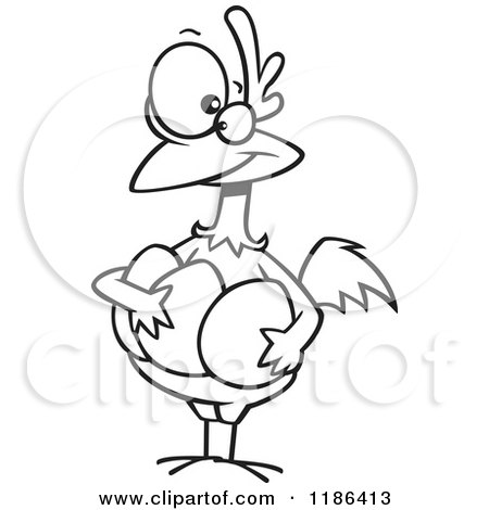 Cartoon of a Black And White Proud Hen Holding Her Eggs - Royalty Free Vector Clipart by toonaday