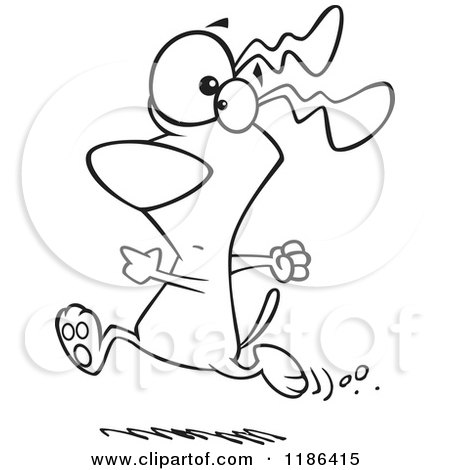 Cartoon of a Black And White Dog Running with a Worried Expression - Royalty Free Vector Clipart by toonaday
