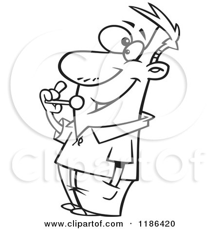 Cartoon of a Black And White Giddy Man Eating a Lolipop - Royalty Free Vector Clipart by toonaday