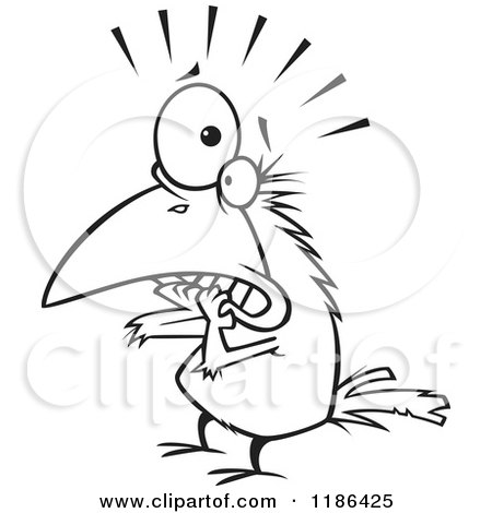 Cartoon of a Black And White Scared Crow Biting His Nails - Royalty Free Vector Clipart by toonaday